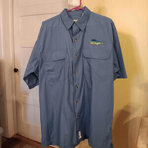World Wide Sportsmen Shirt Men  XL Short Sleeve Vented Fishing Blue EUC Marlin